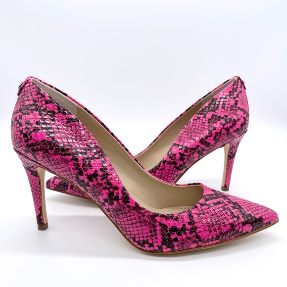 Guess Heels Pink Sexy Snake Embossesd Bennie Pumps - Picture 6 of 11